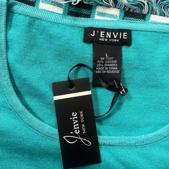 J’Envie Long Sleeve Blouse Top Blue Teal Fringe Detail Western Women’s Size L - Picture 9 of 11